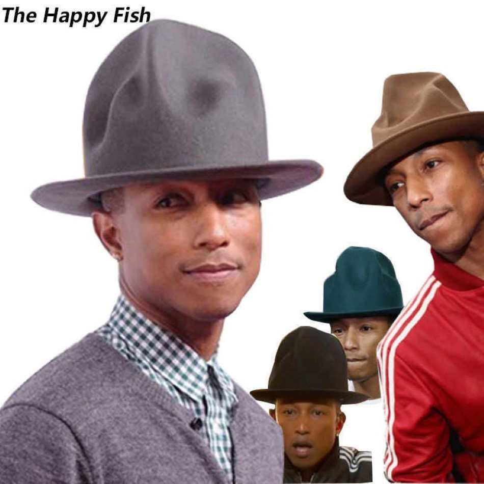 Pharrell Hut Filz Fedora Hut für Damen Herren Hüte Schwarzer Zylinder Y19070503258p