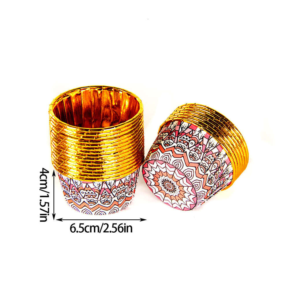 New Gold Liners Eid Mubarak Muslim Pattern Foil Muffin Baking Cupcake Wrappers Holder For Ramadan Islamic Party Decor