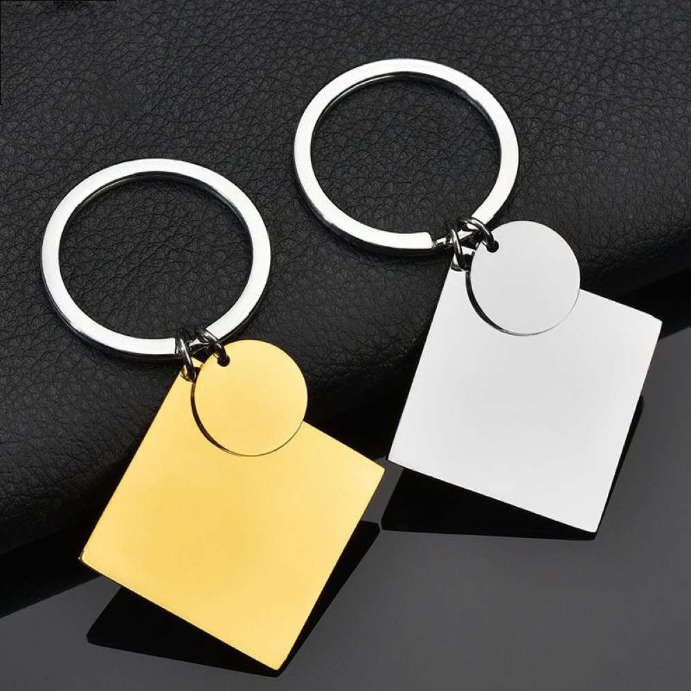 100% acier inoxydable carré pendentif porte-clés blanc armée Ketting pour gravure miroir poli voiture porte-clés entier 10 pièces 210409253o