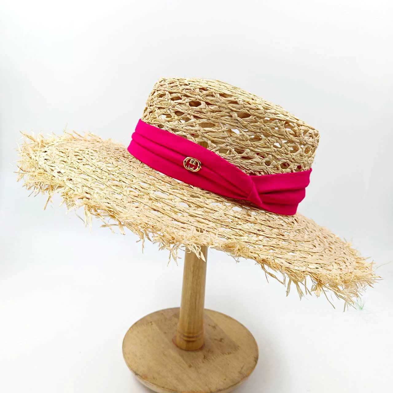 Chapeaux à large bord Chapeaux de seau large marron plat haut Lafite été chapeau de paille ruban accessoires chapeau de soleil femmes complet nu chapeau de soleil chapeau de plage J240305