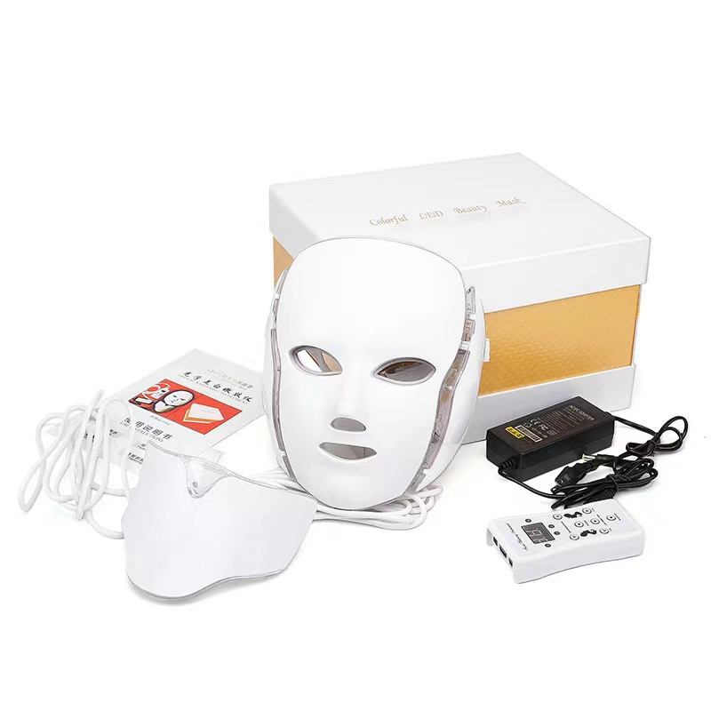 7 cores Photon PDT LED Máscara facial para cuidados com a pele Azul Verde Vermelho Dispositivos de beleza para terapia de luz facial Máscara para pescoço Máquina hidrofacial Equipamento doméstico de beleza