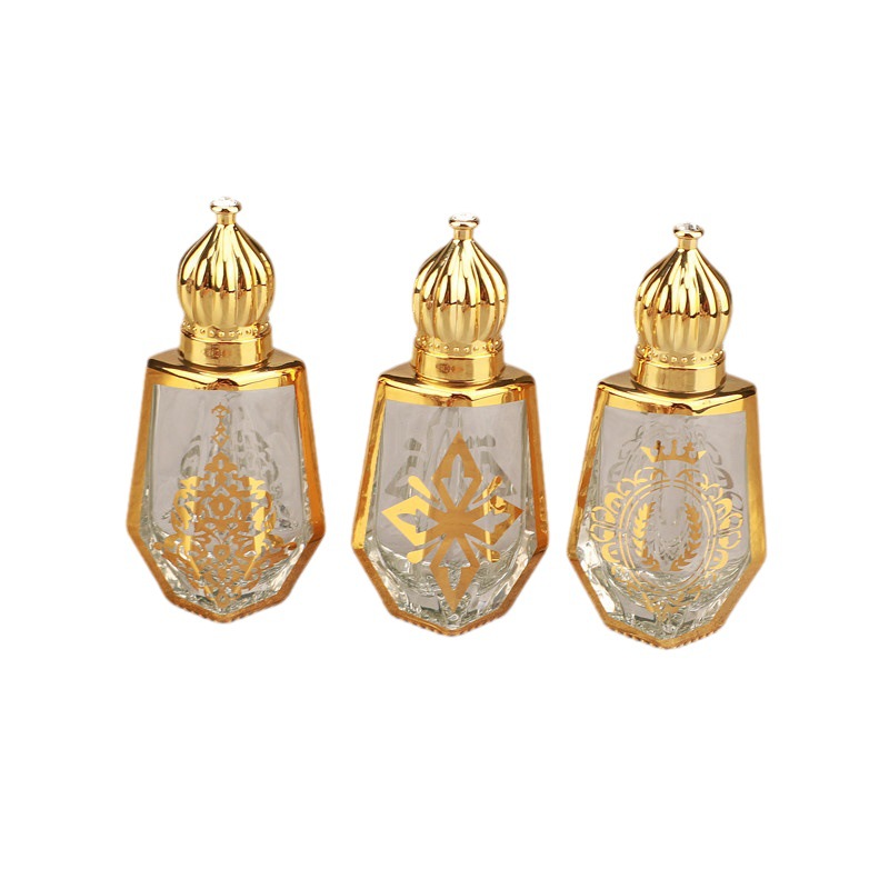 12ml Gold Arabic Crystal Essential Oil Roller Bottles Attar Oud Glass Perfume Bottle With Glass Roll On Bottle