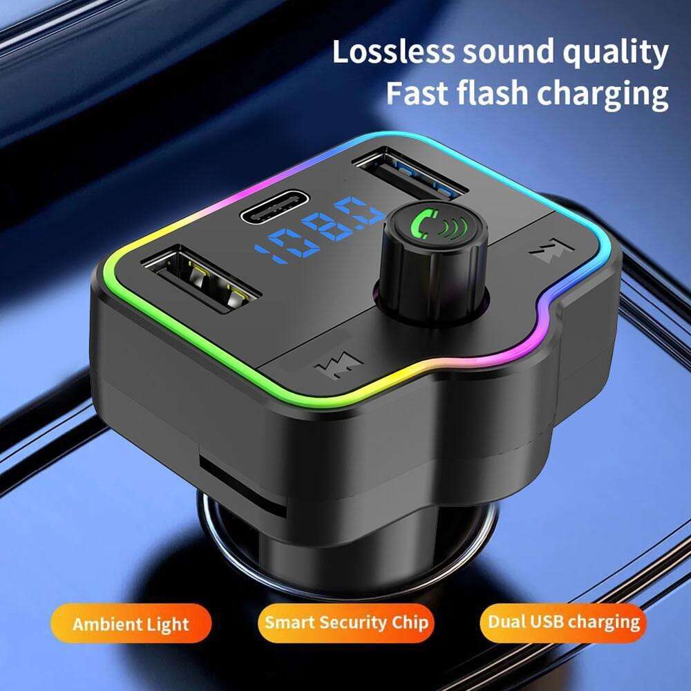 New FM Transmitter In-Car Adapter Wireless Bluetooth 5.0 Radio Car Kit Handsfree Call, Mp3 Player Receiver Hi Fi Bass Support U Disk