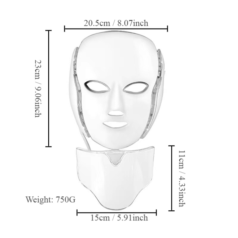 7 cores Photon PDT LED Máscara facial para cuidados com a pele Azul Verde Vermelho Dispositivos de beleza para terapia de luz facial Máscara para pescoço Máquina hidrofacial Equipamento doméstico de beleza