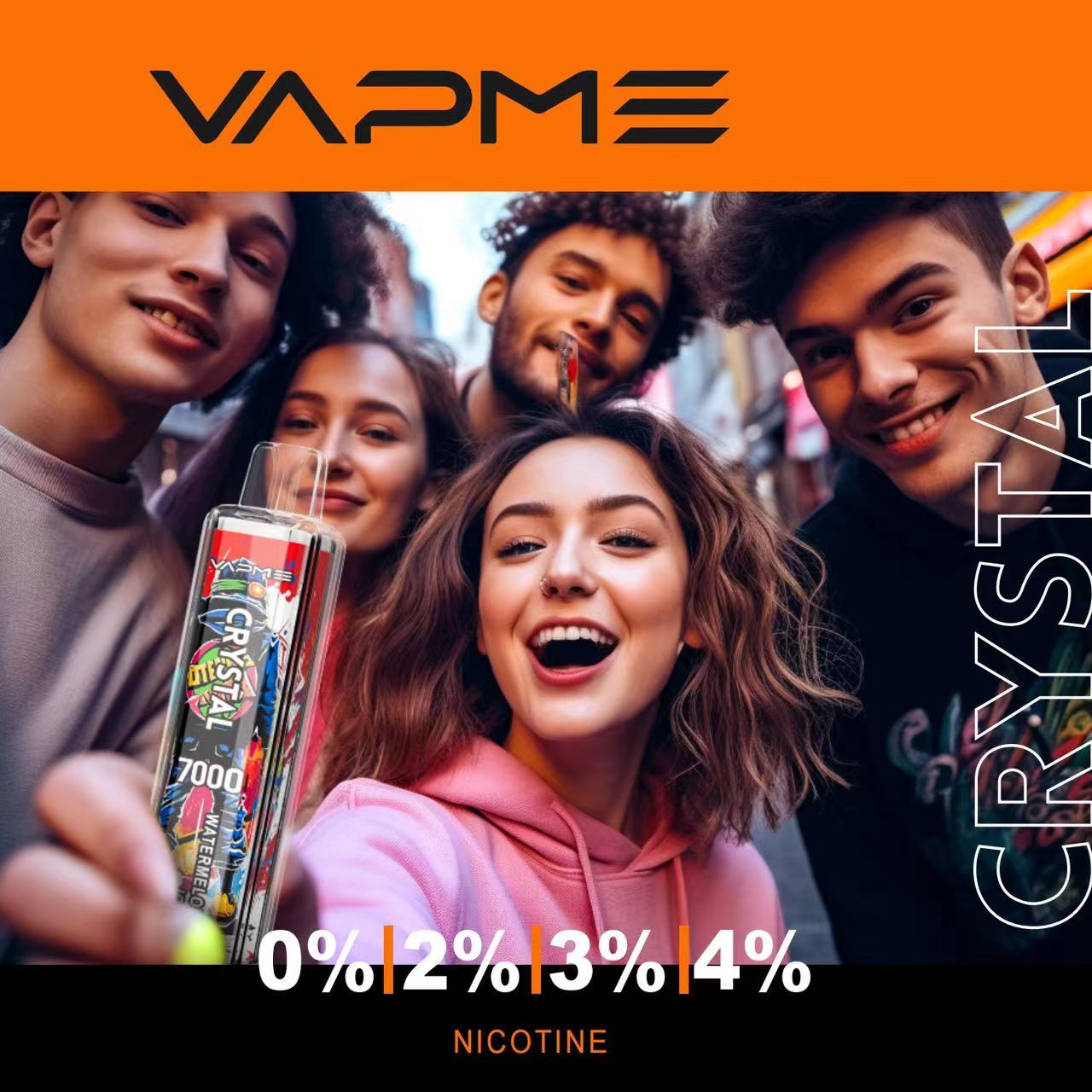 VAPME CRYSTAL 7000 puff Одноразовые испарители Vape Pen 7000 Puff Mesh Coil Электронные сигареты Аккумуляторная батарея емкостью 650 мАч 0% 2% 3% 5% 18 цветов