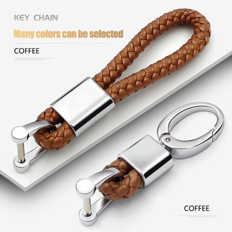 Leather Hand Woven Keychain Metal key rings Chains Customize Personalized Gifts Car Key Holder For Auto Keyring228d