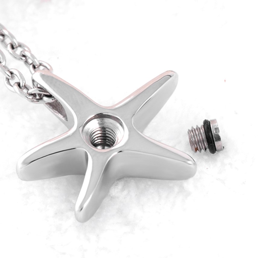 Starfish Cremation Urn Stainless Steel Pet Memory Necklace Jewelry Ash Urn Pendant Star Fish Keepsake Cremation Urn for Ashes