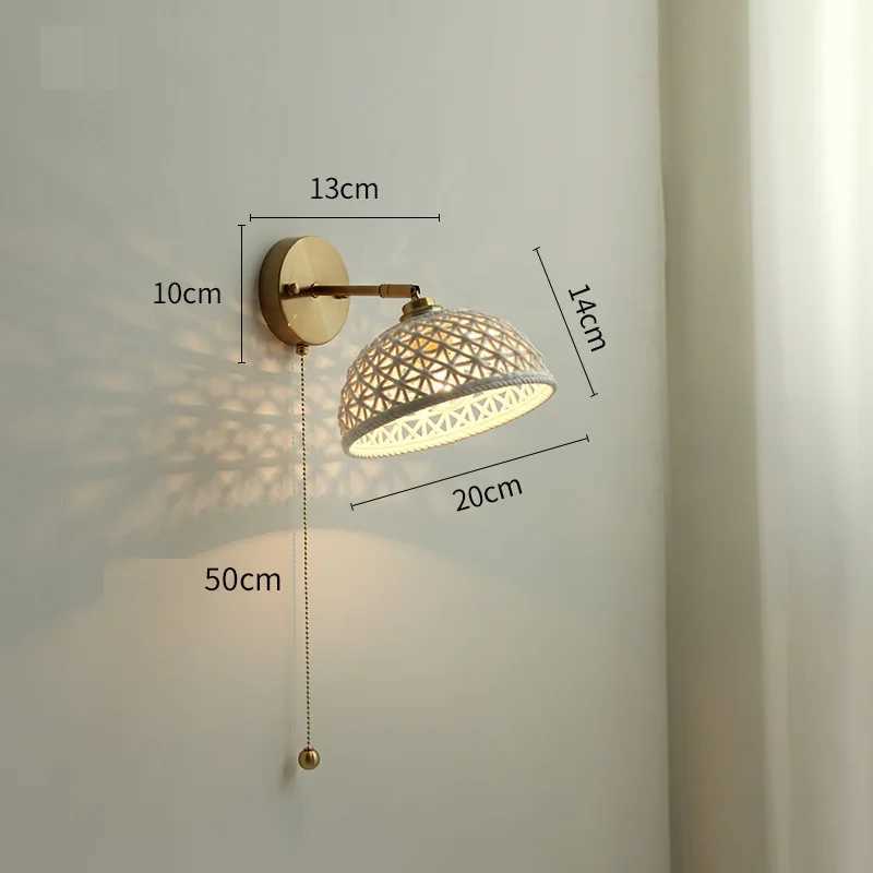 Wall Lamp IWHD Modern Copper LED Wall Light Pull Chain Switch Bathroom Mirror Stair Lights Nordic Ceramic Wall Lamp Sconce Luminaira