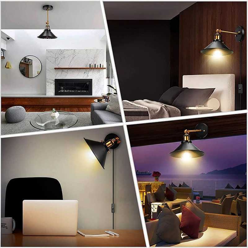 Wandleuchte Vinatge Loft Wandleuchte Lampe mit Stecker in 1,8 m Kabel schwarz Industrieleuchte für Zuhause E27 Wohnzimmer Schlafzimmer Armaturen