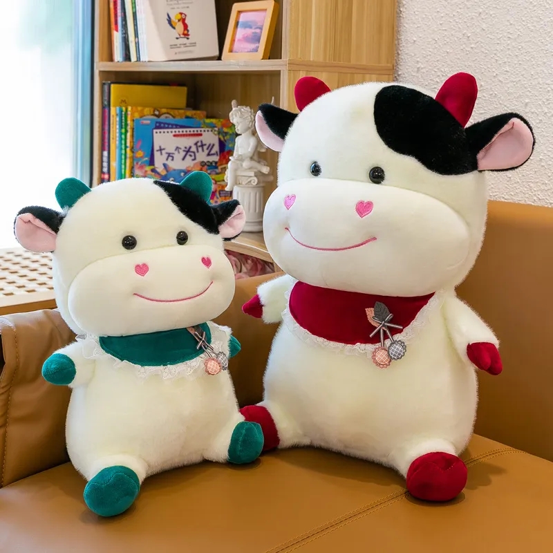2024 Scarf Cow Stuffed Toy Cow Doll Cute Soft Cute Calf Cloth Doll Children Doll Gift Wholesale