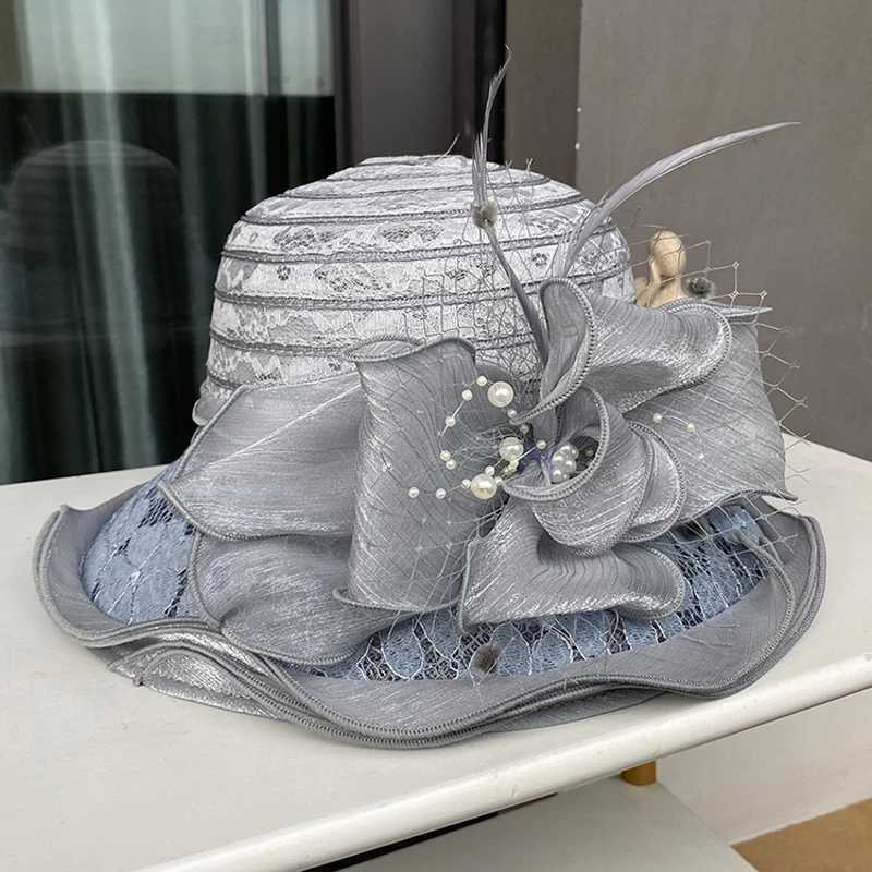 Breda randen hattar hink hattar damer fascinators millery kyrka hatt elegant båge bred grim hink hatt kentucky derby fedora kvinnor sommar vikande solhatt J240305