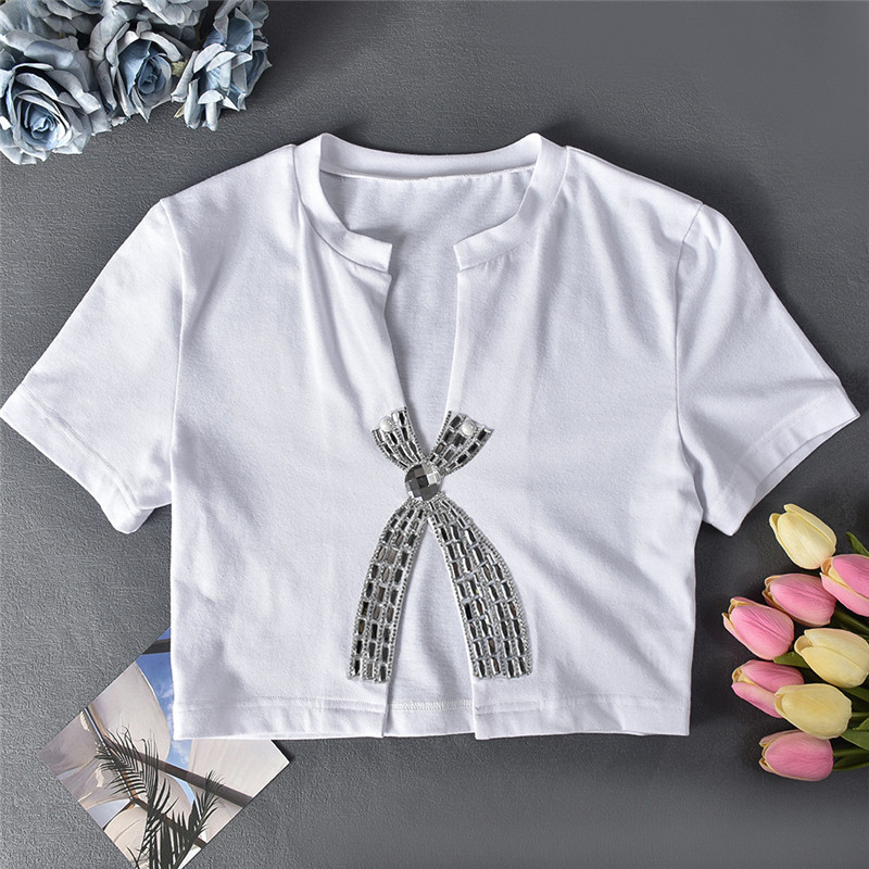 2024 Designer Summer T-shirts Women Short Sleeve Tees Crop Top Y2K Casual Printing Bandage Shirt Topps Bulk Artiklar Partihandelskläder DHL 10729