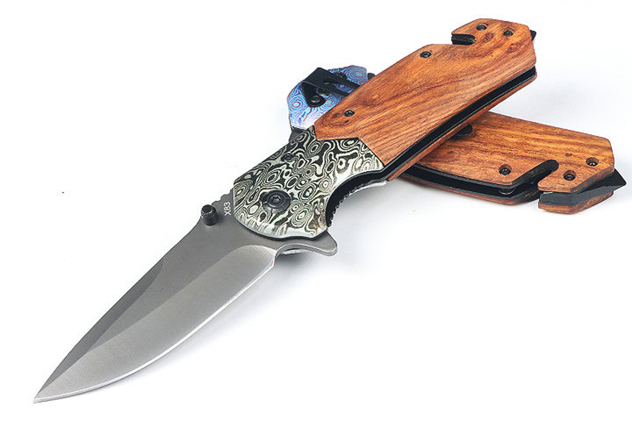 Neues BR X83 Assisted Flipper Klappmesser, 440C Titanbeschichtung, Drop-Point-Klinge aus Holz mit 3D-Stahlkopfgriff, EDC-Taschenmesser mit Einzelhandelsverpackung