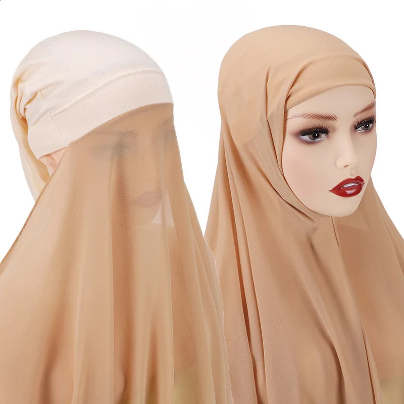 Hijab met onderkap bevestigd chiffon hijab sjaal instant hijab moslim vrouwen mode headwrap sjaals tulband hijab voor vrouwen 240301