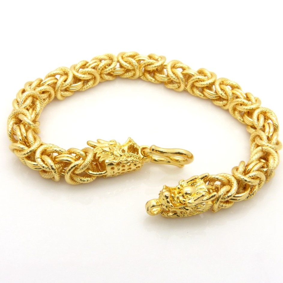 Bracelet pour hommes tête de dragon à motifs solide or 18 carats rempli épais chaîne de poignet lourde style hip hop beaux bijoux pour hommes 8 6 pouces 9312P