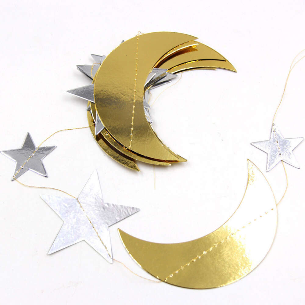 Guirlande d'étoiles et de lune dorées de 4M, banderoles suspendues, décorations pour enfants, anniversaire, réception-cadeau pour bébé, toile de fond murale, Ramadan EID, nouvelle collection