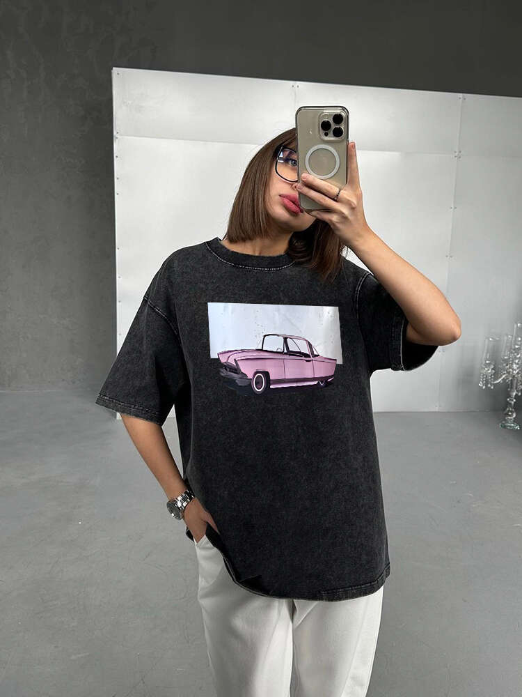 Hirsionsan Acid Washed T Shirt Women Vintage Cotton T-shirts Streetwear Soft Mineral Tees Girl Loose Brand Tops Y2K