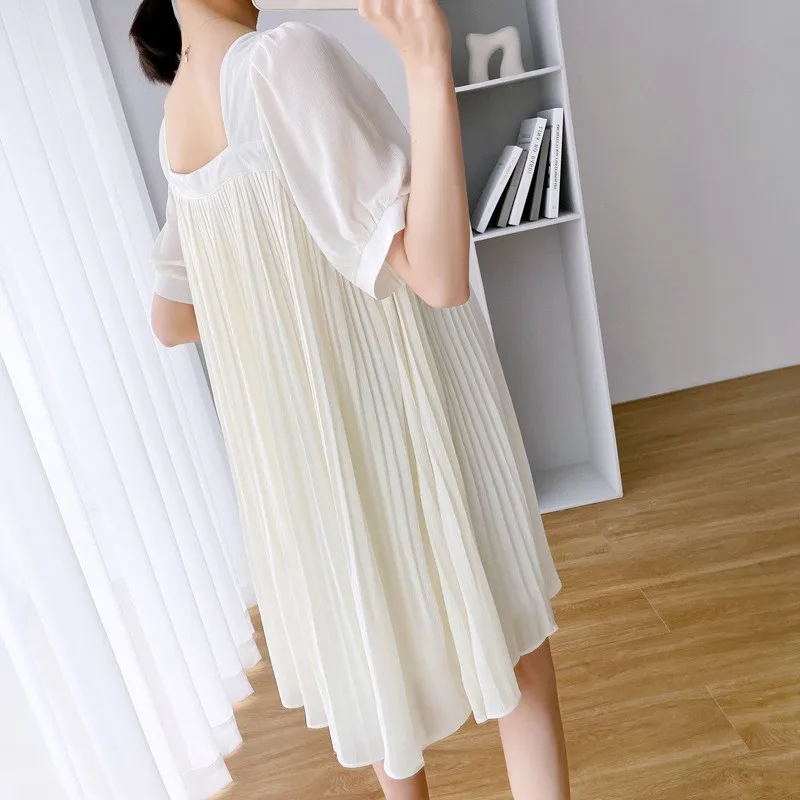 Dresses Thin Chiffon Maternity Dress Summer Korean Square Collar Sweet Large Size Loose Clothes Pregnant Women Lovely Pregnancy Wear New