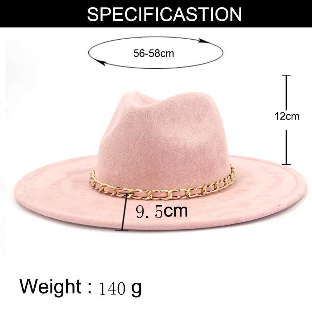 Chapeaux à larges bords Chapeaux de seau Fedora hat2022 Nouvelle chaîne de même couleur Big Rim Heart Top 9,5 cm Hemline Fashion Top Hat Unisexe Daim Jazz Hat J240305