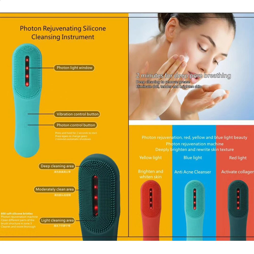 Urządzenie do pielęgnacji skóry narzędzie masażer wodoodporny silikonowy elektryczny oczyszczanie Sonic Cleaning Pędzel do czyszczenia wybielania 240226