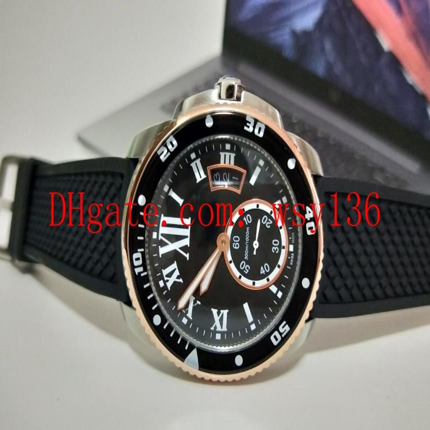 Hoge kwaliteit Caliber De Diver 42 mm automatisch uurwerk herenhorloge 18K rose goud W7100055 rubberen band herenhorloges263l