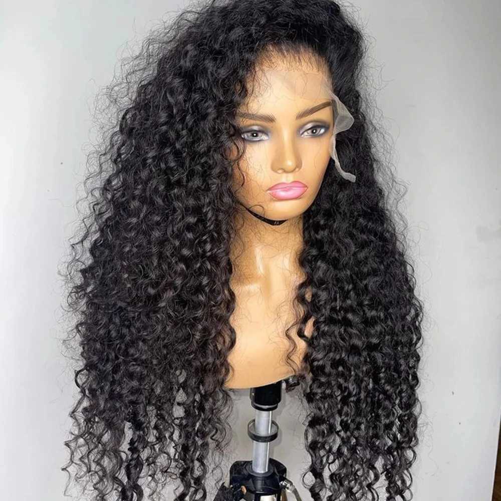 Hair Wigs Deep Kinky Curl Synthetic Wig Long Black Curl Heat Fiber Natural Hairline Lace Front Wigs Daily Use Glueless Soft Hair 240306