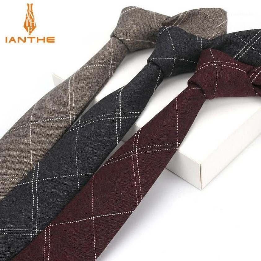 Ianthe 6 cm hommes costume cravate classique hommes Plaid cravate formelle affaires nœuds papillon cravates mâle coton maigre mince cravates étroites Cravat1281E