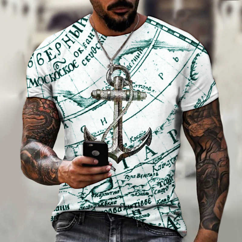 Camisetas masculinas Verão Mens Sailor Anchor Camiseta impressa em 3D