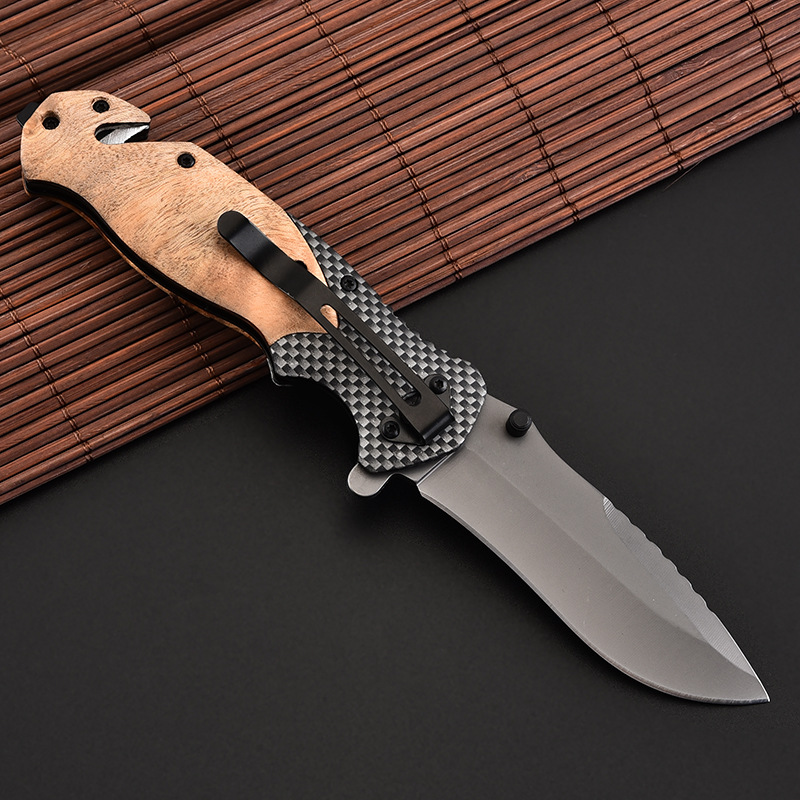 Camping X50 Tactical Folding Knife Wood Handle Outdoor Hunting Survival Pocket Knives Portable EDC Tool