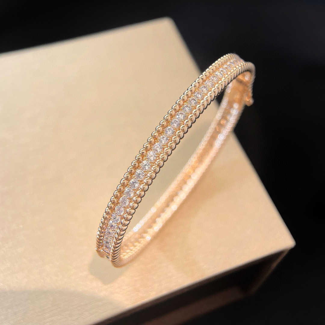 V-Armband V-Gold-Perlenrand-Diamant-Armband für Damen, vergoldet mit 18 Karat Echtgold, helles, luxuriöses Vollhimmel-Stern-Armband aus Roségold und Weißgold mit Perlenrand