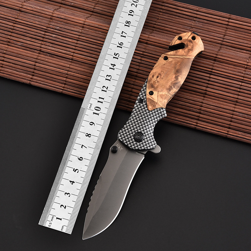 Camping X50 Tactical Folding Knife Wood Handle Outdoor Hunting Survival Pocket Knives Portable EDC Tool