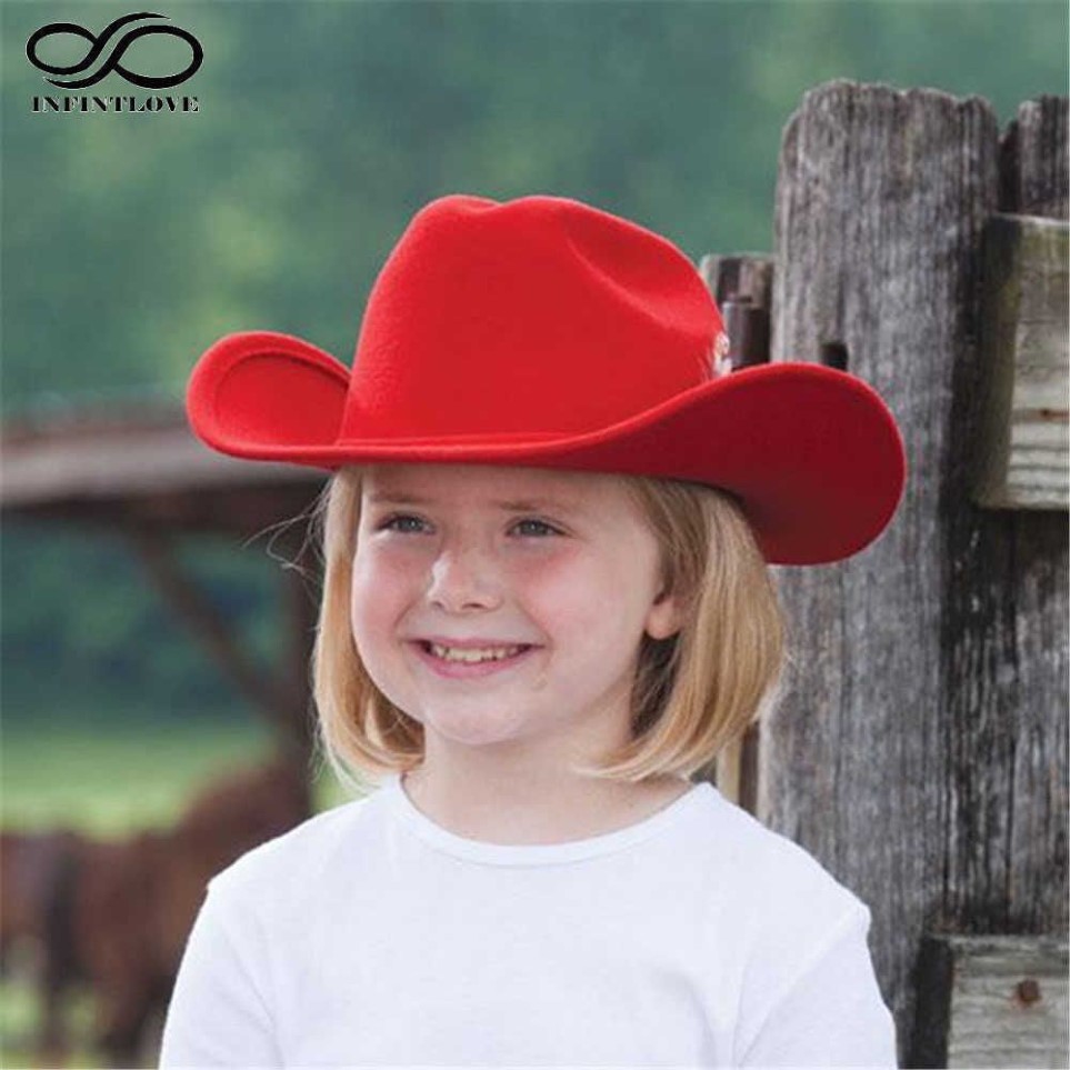 Luckylianji Rétro Enfants Trilby Laine Feutre Fedora Country Boy Cowboy Cowgirl Chapeau Western Bull Jazz Soleil Chapeau Casquettes pour Enfants Q080225F