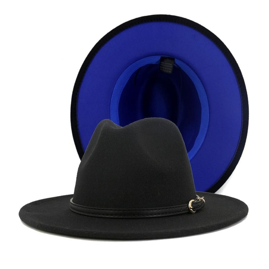 2020 moda feminina masculina retalhos lã artificial feltro chapéus fedora com fivela de cinto dupla face cor aba plana jazz panamá cap296e