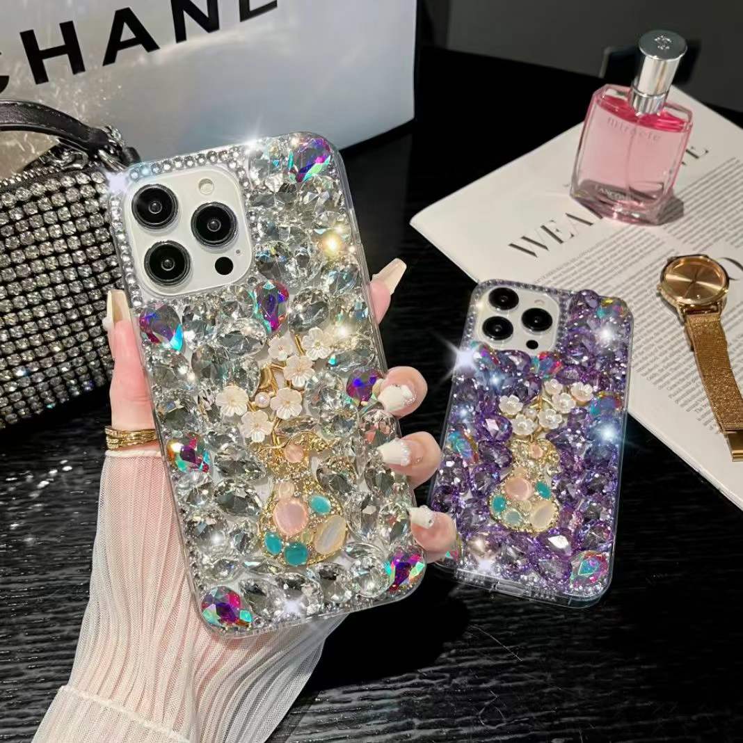 3D Flower Cases For Iphone 15 Plus 14 Pro Max 13 12 11 X XR XS 8 7 Luxury Bling Diamond Floral Crystal Hard Acrylic PC Plastic Soft TPU Rhinestone Lady Women Phone Back Cover