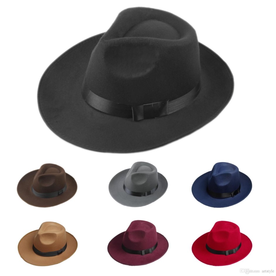 Chapeau en feutre dur Vintage pour hommes et femmes, chapeau Fedora Trilby Panama à large bord, Gangster Cap2546