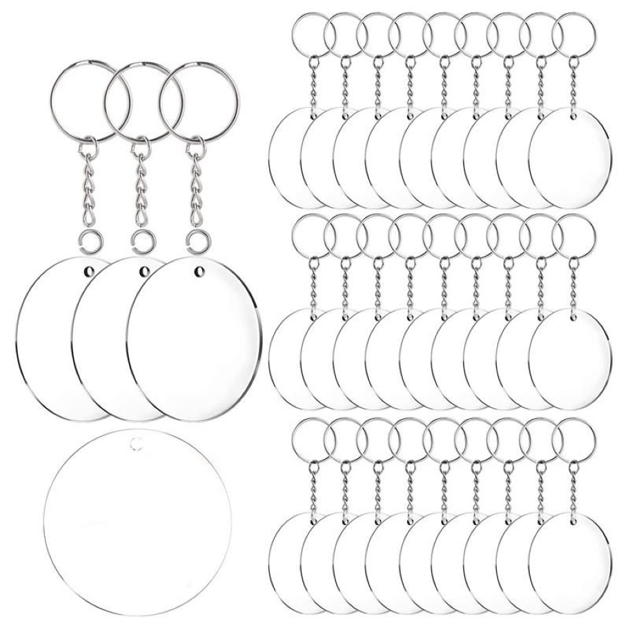 Акриловые заготовки для ключей, 60 шт., круглые акриловые прозрачные диски диаметром 2 дюйма, круги с металлическими разрезными кольцами для ключей206T