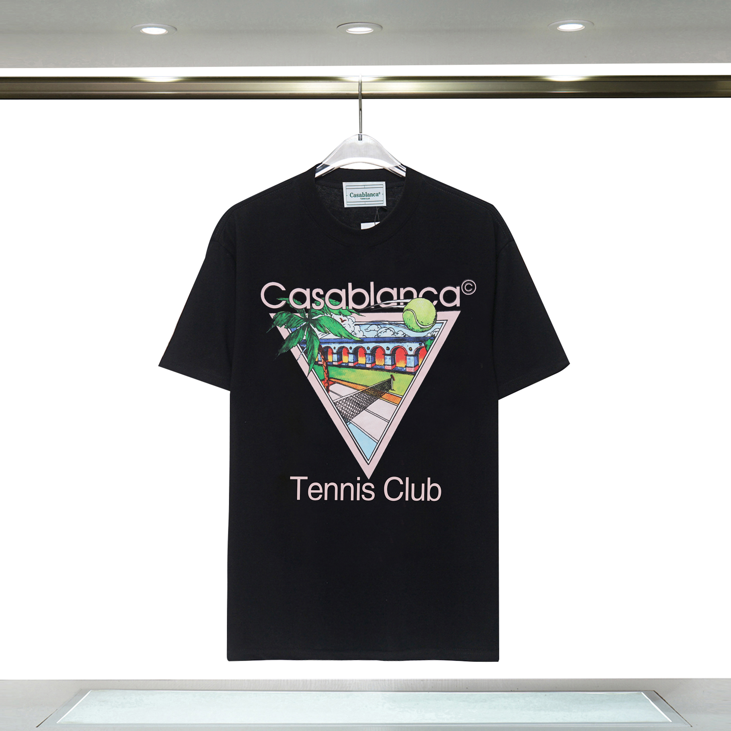 カサブランカのTシャツデザイナーオリジナル品質高級メンズティーシャツ丸首の汗吸収半袖屋外通気性トップスサイズS-3XL