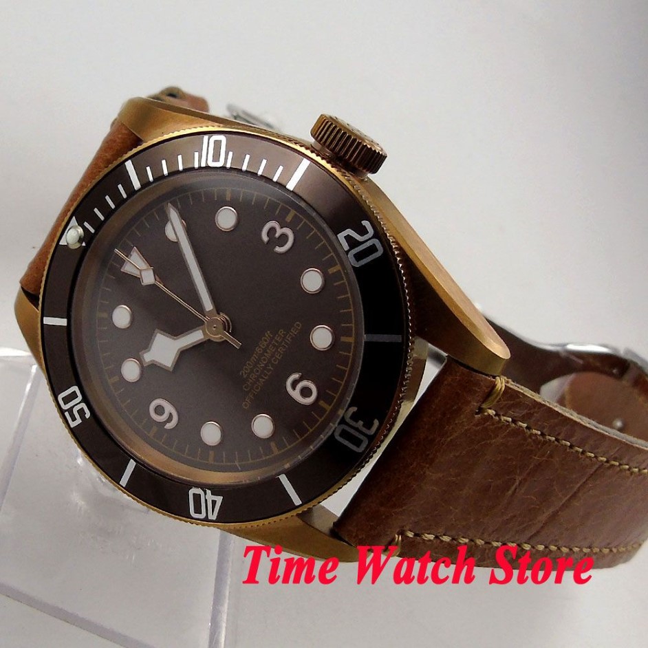 Armbanduhren 41mm Kaffee Sterial Zifferblatt Goldmarke Pvd Hülle Sapphire Glass Miyota Automatische Männer Watch2689
