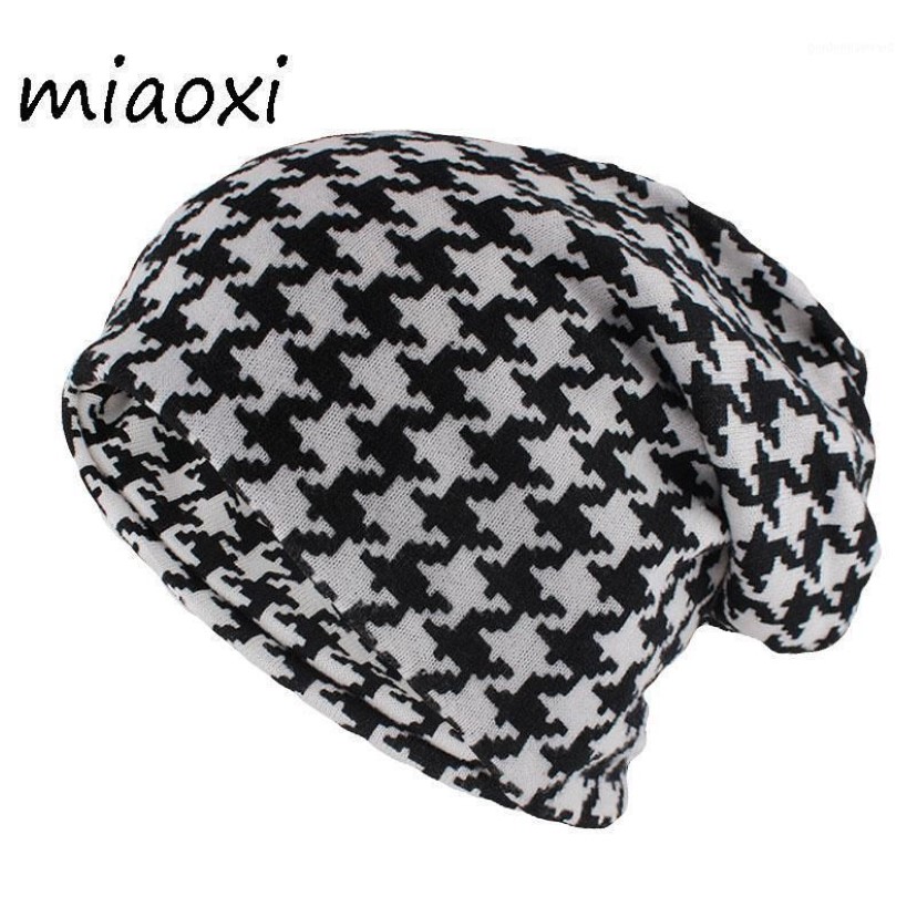 Beanie Crânio Caps Miaoxi Hip Hop Mulheres Moda Chapéu Houndstooth Outono Gorros Quentes Skullies Xadrez Casual Gorros Lenço Macio Duplo 3105