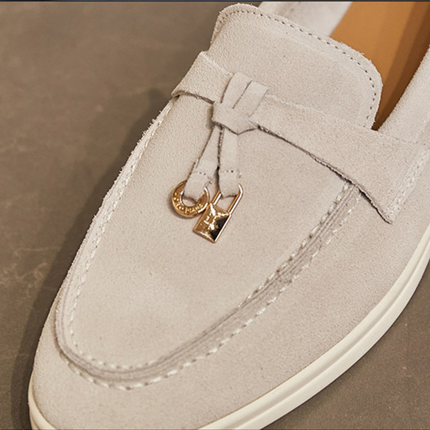 Kvinnor LP-skor mjuka mocka läder loafers lorop lägenheter glid på casual skor båtskor lyx designer skor kontor shopping sko plus storlek 39-41