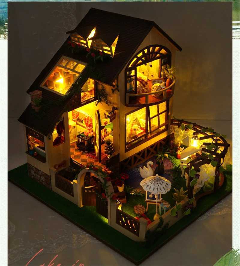 Architecture/DIY House Big Villa Diy Dollhouse With Furniture Light Doll House Casa Children Girl Boy For Toys Birthday Gifts TB24