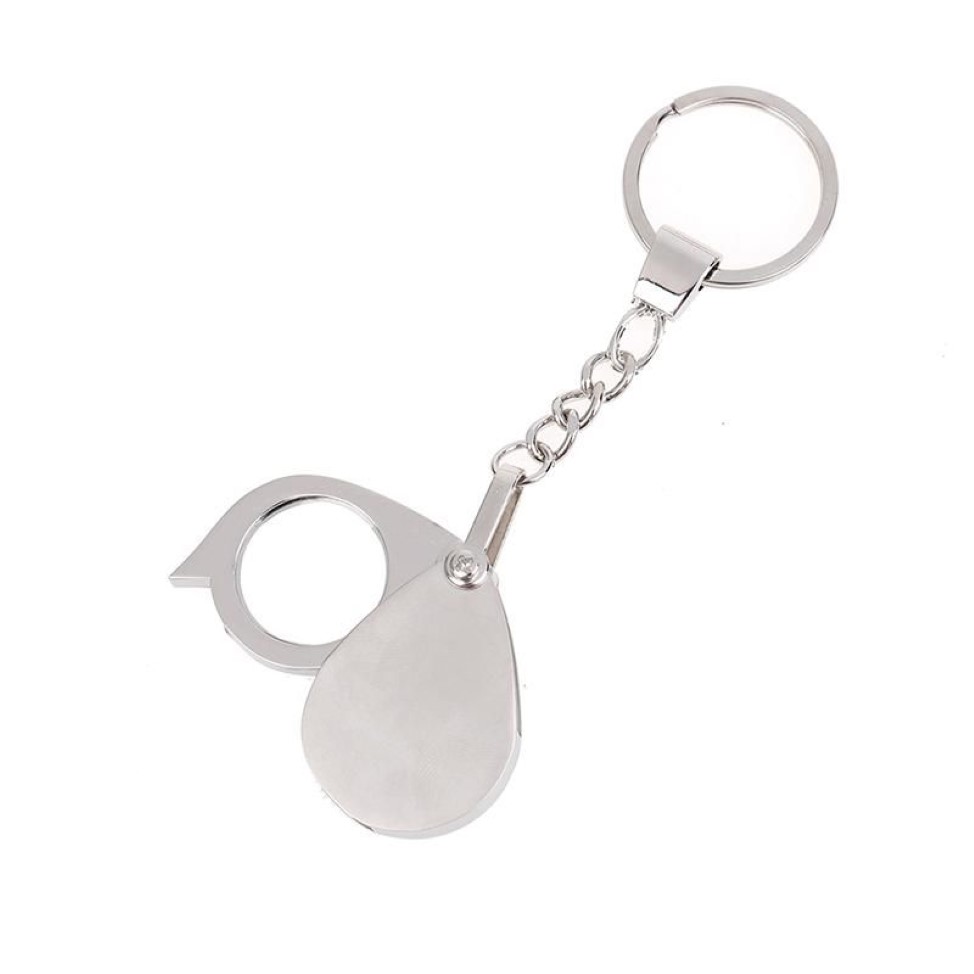 Keychains handhållna loupe fällficka 10x 15x Förstoringsstorningsglaslins med nyckelring bärbar metall silver färg277a