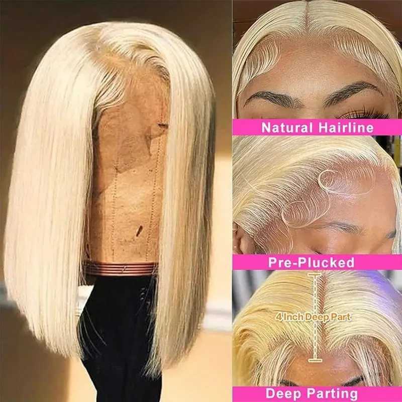 Hair Wigs Transparent 613 Lace Front Wig Honey Blonde 613 Short Bob Wigs 13x4 HD Lace Front Human Hair Wigs Straight Human Hair Bob Wig 240306