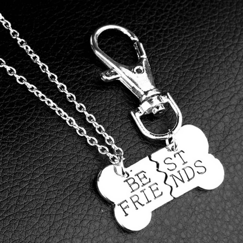 New Fashion Gold Silver Color Dog Bone Friends Charm Necklace & Keychain Handstamped Bones Friendship Jewelries2221