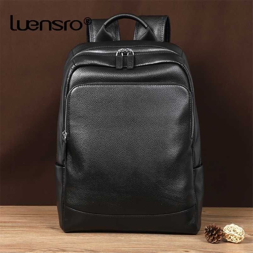 Cowskin 100% Genuine Leather Natural Men's Backpack Fashion Large Capacity Shoolbag For Boy Laptop Bag 202211248w