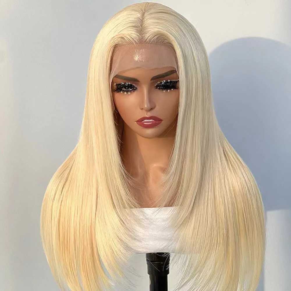 Haarperücken, geschichteter Haarschnitt, 613-Blond-Spitze-Front-Perücke, natürliches gerades blondes Haar, Hitzefaser-Synthetik-Perücken, Cosplay, Alltagskleidung, 240306