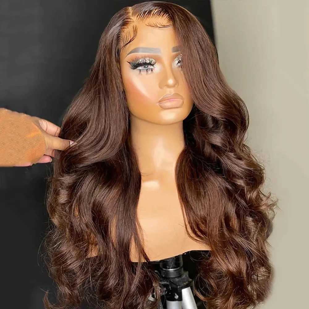 Hair Wigs Body Wave Dark Brown Synthetic Wigs Natural Wavy Long Hair Glueless Fiber Lace Front Wig Cosplay Daily Women Use Hair 240306