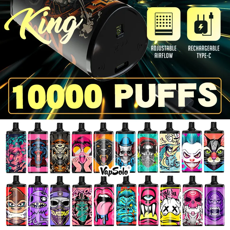 Europe Warehouse Vapsolo KING 10000 PUFFS Disposable Vape Device Kit E cigarette Vaper 20ml 10K Puff mesh coil airflow control electronic cigar 20 Flavors in Stock