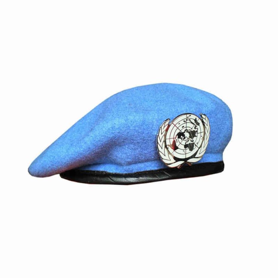 BERRETTO BLU DELL'ONU Cappello della forza di mantenimento della pace delle Nazioni Unite con distintivo dell'ONU Dimensioni 59 cm Negozio militare Negozio militare 211227216v