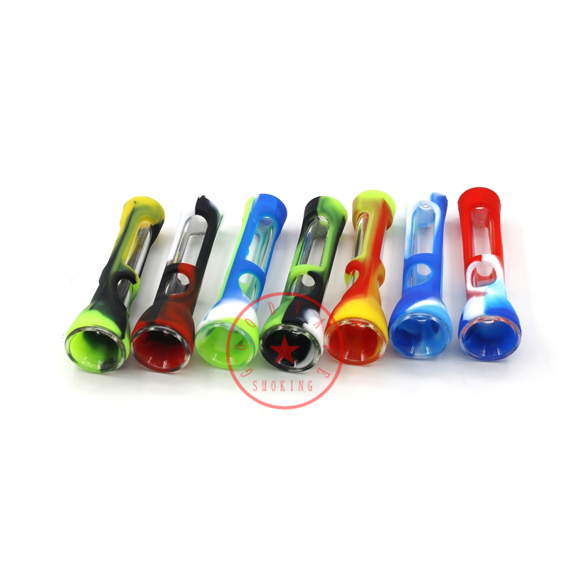 Latest Colorful Silicone Pyrex Thick Glass Horn Dry Herb Tobacco Preroll Cigarette Cigar Holder Portable Innovative Tips Filter Mouthpiece One Hitter Taster DHL